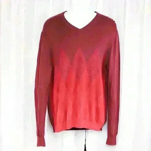 Perry Ellis Cotton XL red/brick color argyle print vneck sweater